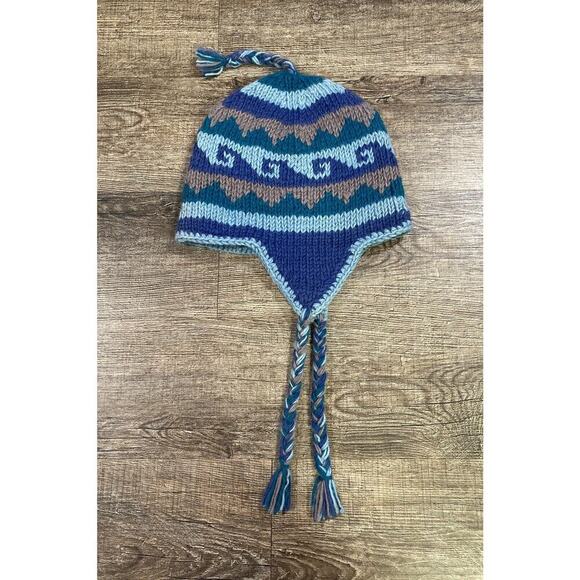 Andes Handicrafts Blue Trapper Hat Unisex Ecuador Fleece Lined 100% Wool - Picture 2 of 10